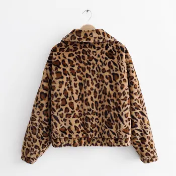 PUWD Mados Moterų Leopardas Spausdinti Pliušinis Trumpa Striukė 2021 M. Rudens Žiemos Retro Užtrauktukas Laisvalaikio Striukės Prarasti Moterų Trumpas Outwear
