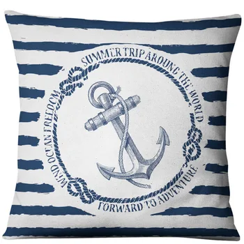 Mėlyna Inkaro Sailor Jūrmylių Amerikos Jūrų Stiliaus Lino Pagalvę Padengti Namų Audinio Sofos Viduržemio Jūros Pagalvėlių Apvalkalus