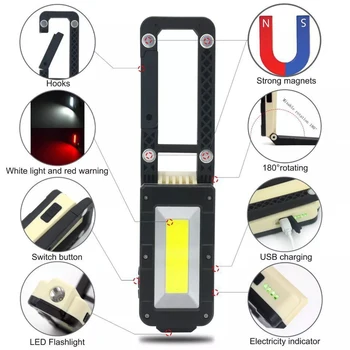 ABIOO LED Daugiafunkcį Darbo Lemputė USB Įkrovimo 180° Reguliuojamas Žibintuvėlis Nešiojamas, Sulankstomas Magnetas Dizaino Kempingas Lempa
