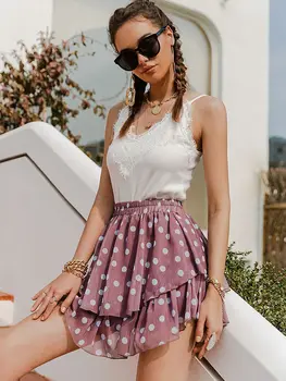 Simplee Elegantiškas polka dot spausdinti moterų mini sijonas Streetwear susiėmę-line sijonas moterų Pavasario vasaros atostogų ponios, sijonai, naujas