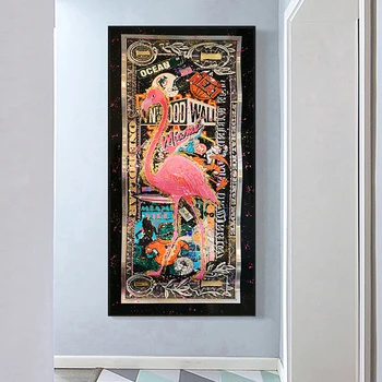 Grafiti Flamingo Dėl Aukso Doleris Abstraktaus Meno Spausdina Pinigus, Nuotrauką, Ant Drobės, Sienų Tapyba Plakatai Kambarį Namo Apdaila