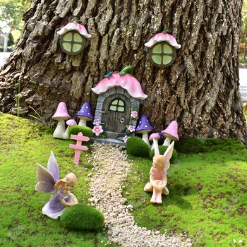 Miniatiūriniai Fairy Elf Angelas Su Drugelio Sparnai Mergina Grybų Purpurinis Rožinis Derva Lėlių Priedai