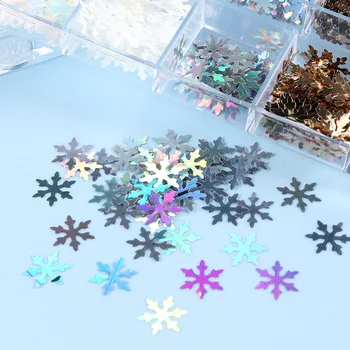12 Tinklai Kalėdų Nagų Blizgučiai Holografinis Žiemos Sniego Nagų Dailės Dekoracijos, Snaigės Blizgučiai 