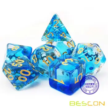 Bescon Crystal Blue 7-pc Poli Kauliukai Nustatyti, Bescon Polyhedral RPG Kauliukai Nustatyti Kristalų Mėlyna, Skaistalai, Žolės, Violetinė, Juoda, Rožinė Debesis