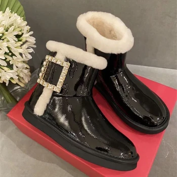 RV moterų batai žieminiai moteriški batai 2023 diamond sagtis trumpi batai medvilnės boots sniego batai Britų stiliaus trumpi batai