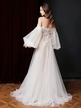 2022 Spalvingi Vestuvių Suknelės Aplikacijos ilgomis Rankovėmis Grindų Ilgis vienspalviai voile Vestuvių Suknelė Romantiška karšto pardavimo chalatas de mariées vasarą